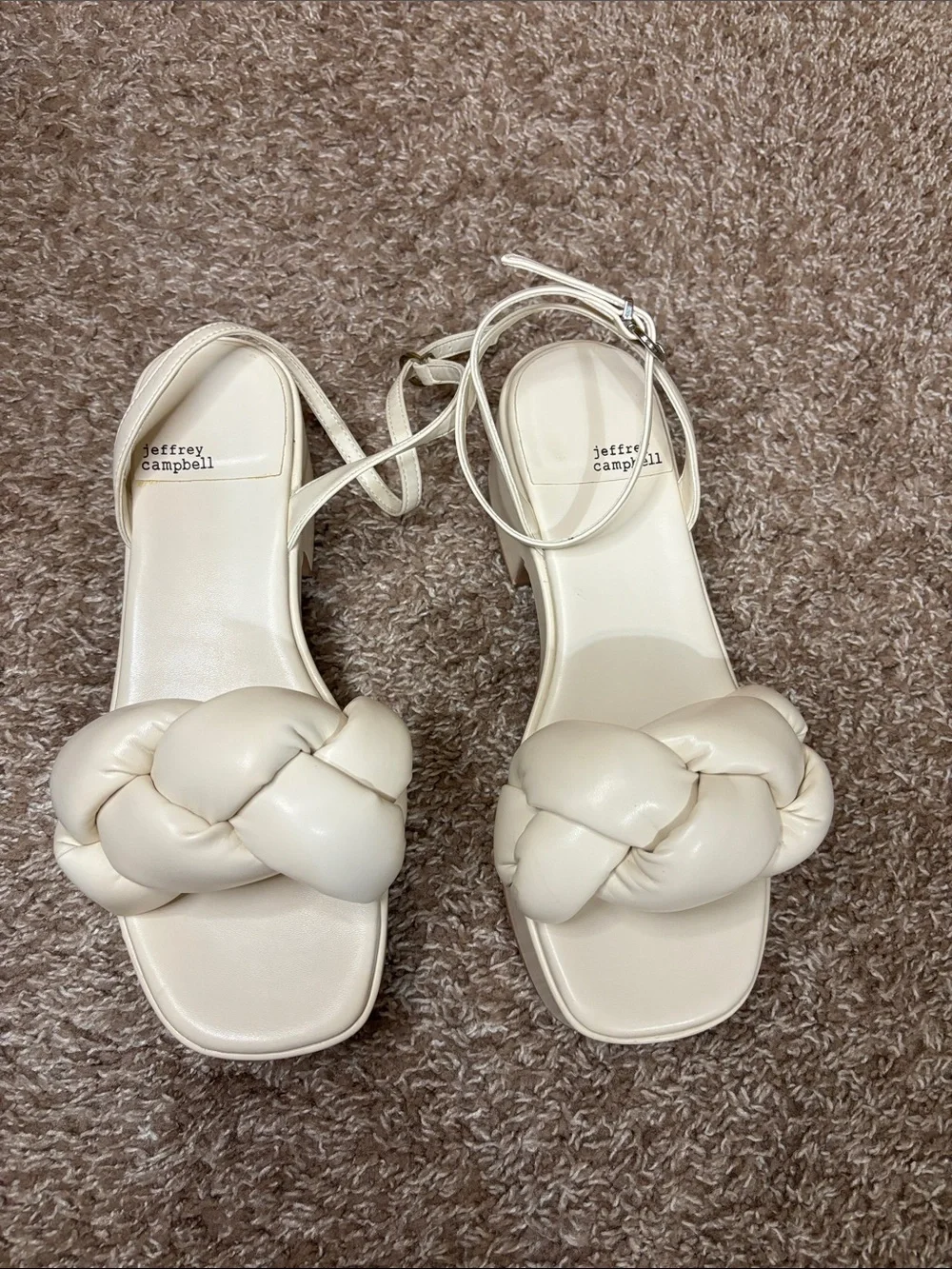Braided Strap Platform Sandals in Cream